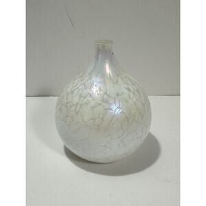 Art Glass White Iridescent Ball Oil Lamp Vase Signed & Dated 96 No Wick Gorgeous